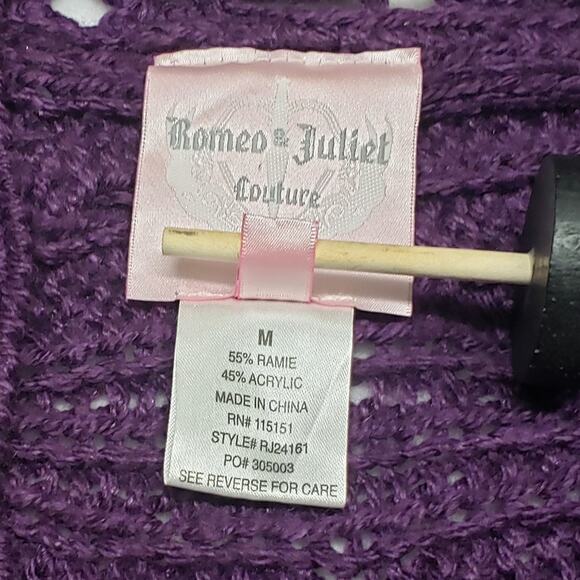 Vintage R&J Couture Boho Crochet Cardigan Sweater M Purple Floral Artisan Knit - Picture 9 of 10